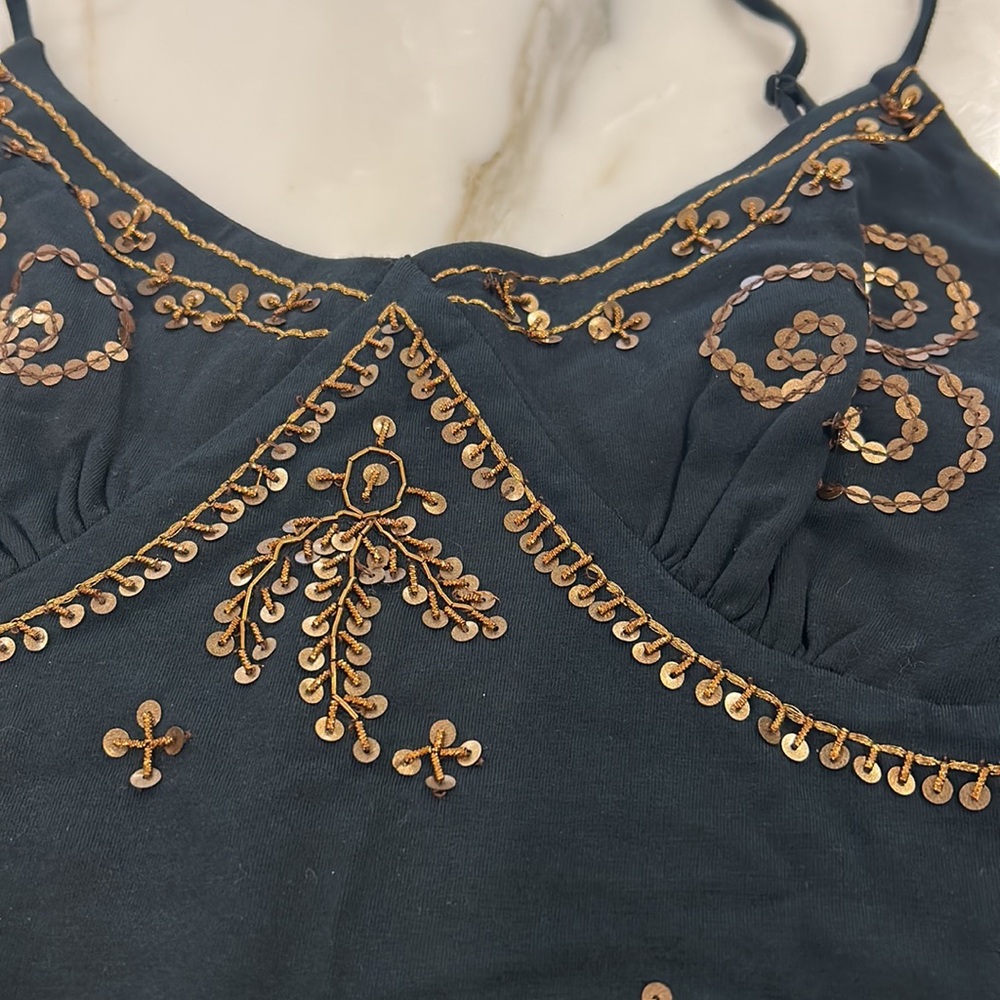 Black Tank with Bronze Beading-Sz M - Picture 3 of 11